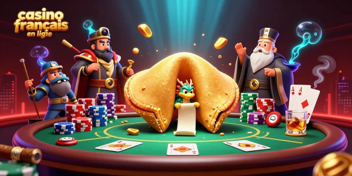 Profitez d'une expérience de jeu au casino français en ligne avec une illustration de dragon sage et trésors en or.
