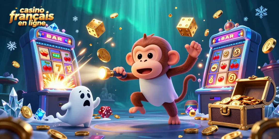 Jouer aux jeux de hasard dans un casino français en ligne avec des personnages animés et des machines à sous éclatantes.