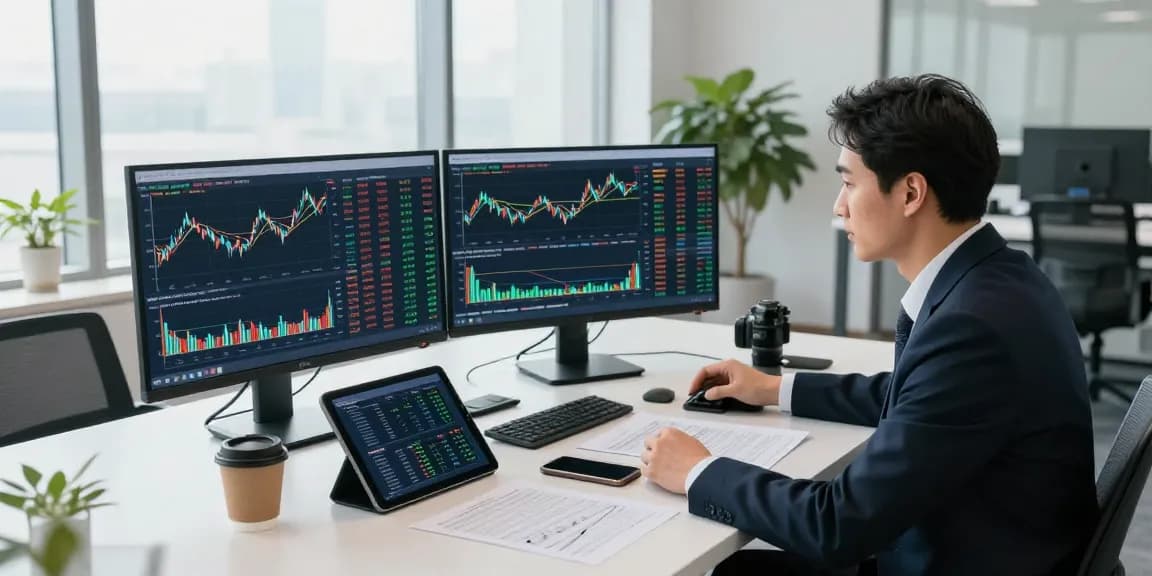 Financial analyst monitoring ivq.ch stock trends in a modern corporate workspace.