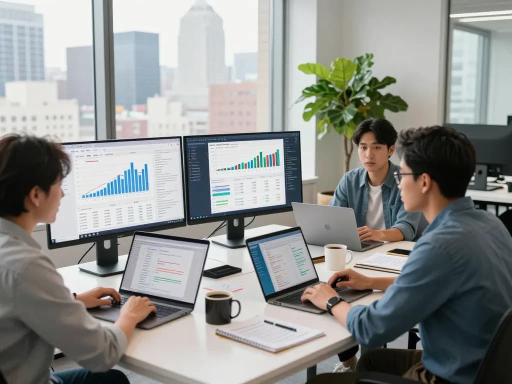 Dynamic workspace showcasing New York SEO services team strategizing with digital marketing tools.
