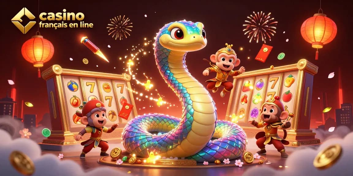 Jouez sur casino français en ligne avec des serpents en couleur et des éléments de jeu captivants.