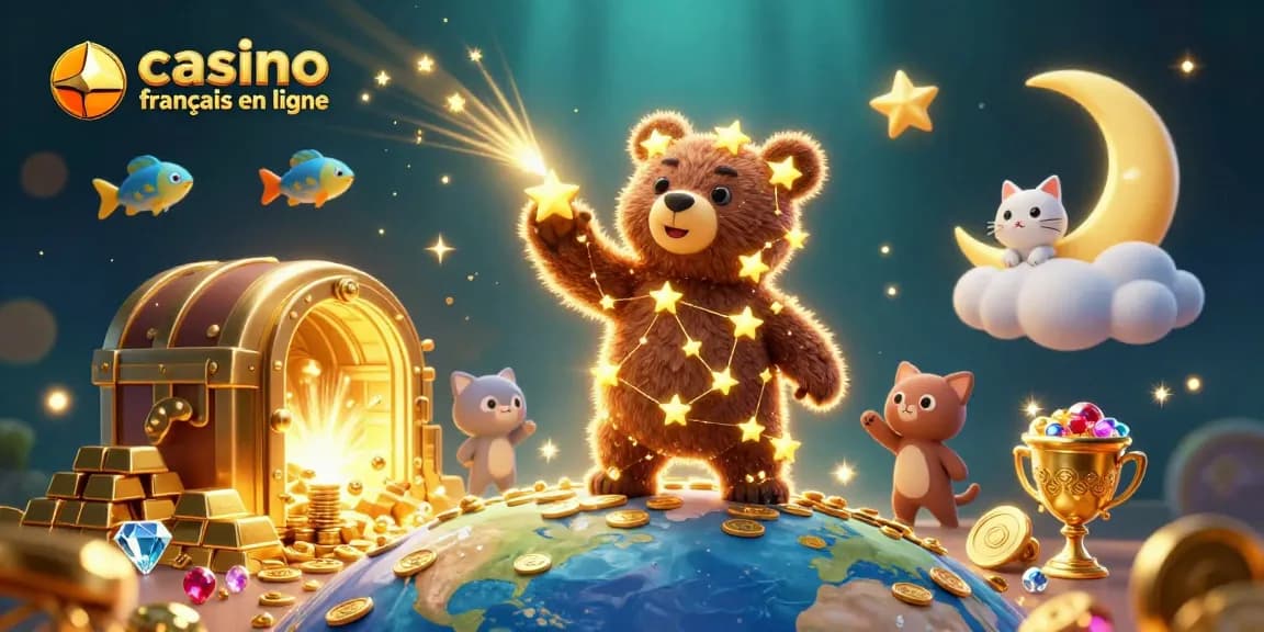 Gagnez avec le casino français en ligne en atteignant les pièces dorées des étoiles scintillantes.