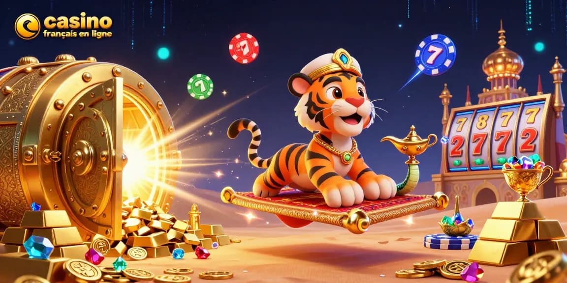 Plongez dans l'univers du casino français en ligne avec un sultan tigre et ses trésors scintillants.