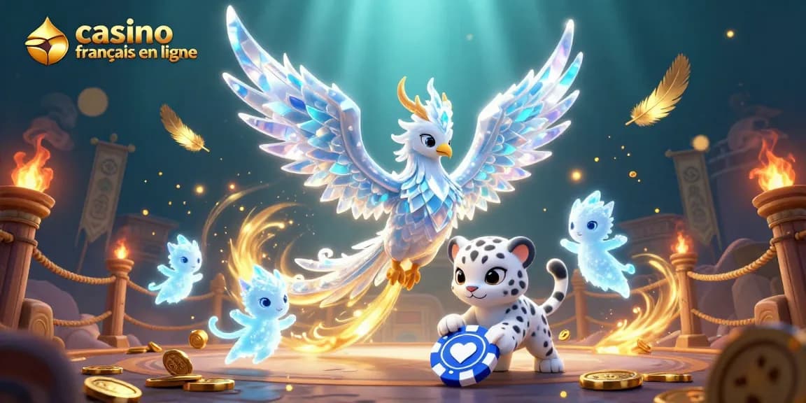 Jouez aux jeux de casino français en ligne avec le phoenix de glace et des pièces scintillantes.