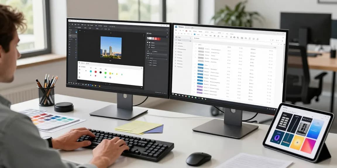 Efficient workspace featuring the 截图工具 Snipaste in use, with dual monitors displaying screenshots and project management tools.