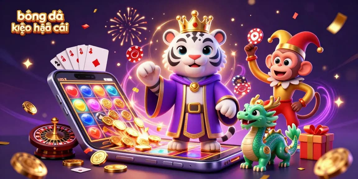 Experience bóng đá kèo nhà cái with a vibrant 3D illustration showcasing exciting gaming elements.