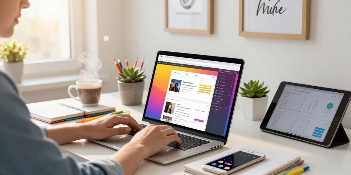 Visit our blog's workspace scene with a person blogging, laptop, and coffee
