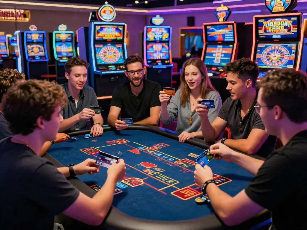 Players engaging at casinos that accept credit cards, celebrating wins and strategizing.
