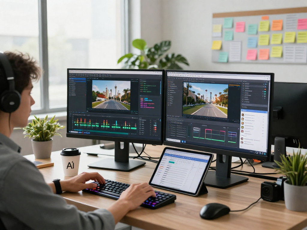 Detect AI image with advanced tools at a modern workspace for content moderation