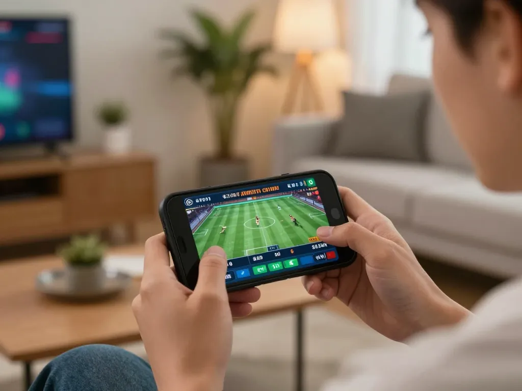 Engage in thrilling sports betting with dh88vip on your smartphone in a cozy home setup.