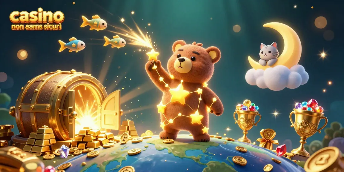 Illustrazione 3D di un orso costellazione che raccoglie monete dalla Terra, rappresentando i casino non AAMS sicuri.
