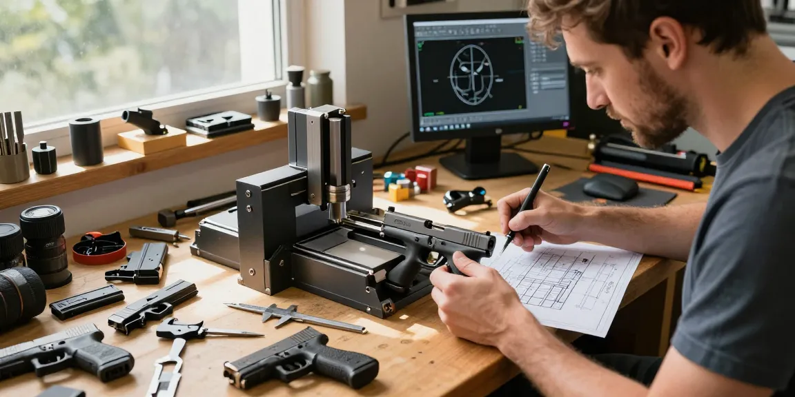 Customizing Glock slides at https://precisionglockslides.com in a skilled gunsmith's workshop.