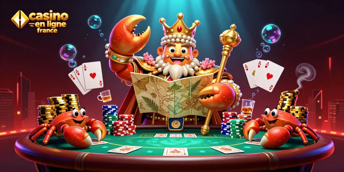 Jouez dans un casino en ligne France avec un crabe doré au centre et des jetons partout.