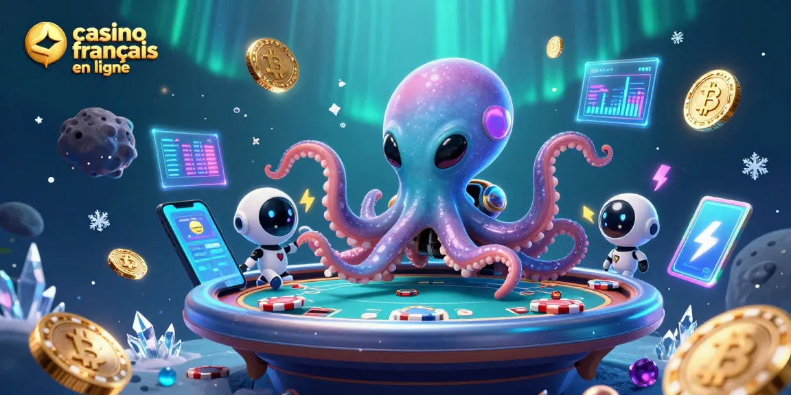 Exploration de jeux de casinos français en ligne avec un octopus holographique et ses jetons spatiaux