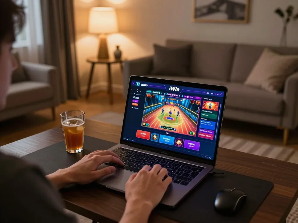 Experience iWin online gaming at home with an immersive setup showcasing vibrant gameplay