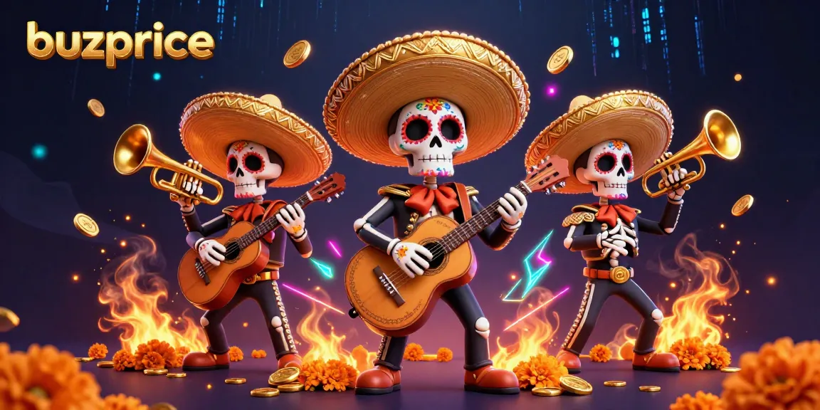 Experience the exciting gameplay at buzprice with vibrant mariachi skeletons in a rich casino scene.