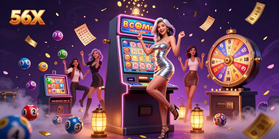 Celebrate wins at 56X with vibrant casino scenes featuring excitement and dynamic gaming action.