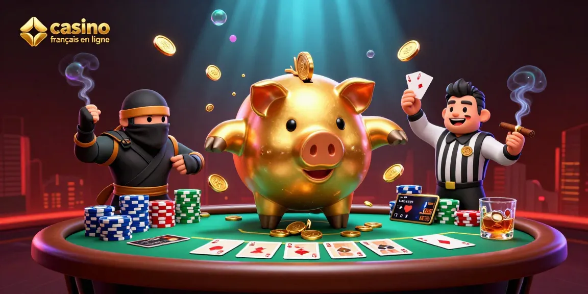 Jeux excitants au casino français en ligne avec un sumo et un ninja des portefeuilles.