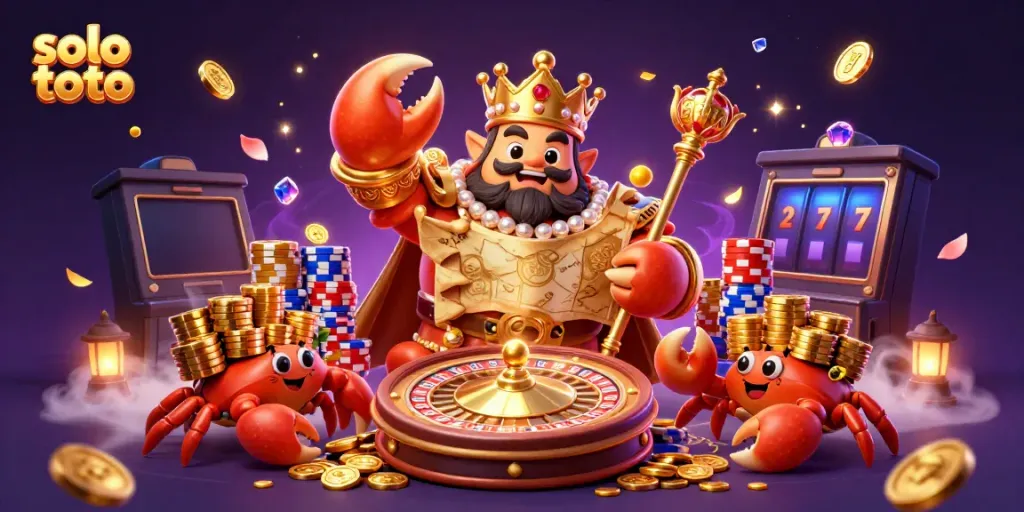 Menggali Solo Toto dalam suasana kasino yang mewah dengan perangkap koin emas dan chip poker.