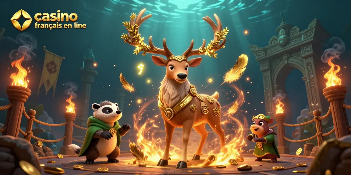 Illustration 3D d’un druid stag avec un blaireau, représentant un casino français en ligne plein de diversité.