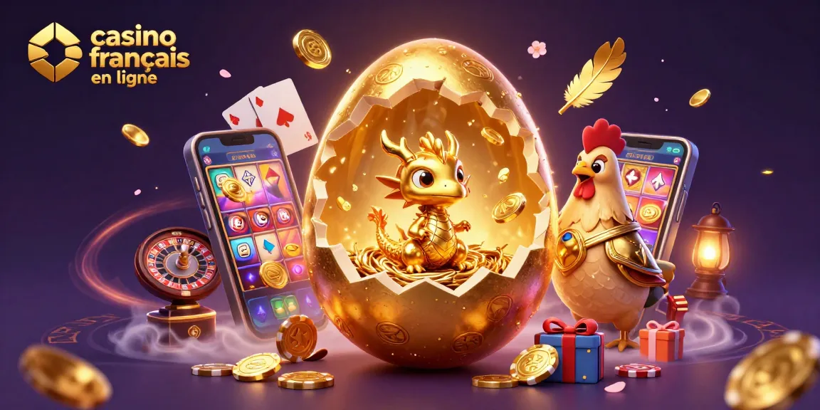 Gagnez des jackpots avec le casino francais en ligne, symbolisé par un dragon doré et des jetons de poker.