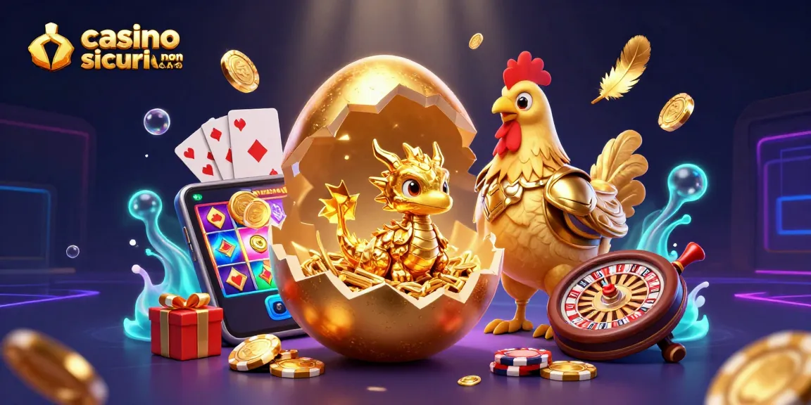 Gioca in casinò sicuri non AAMS con un uovo d'oro che si rompe, rivelando un drago d'oro.
