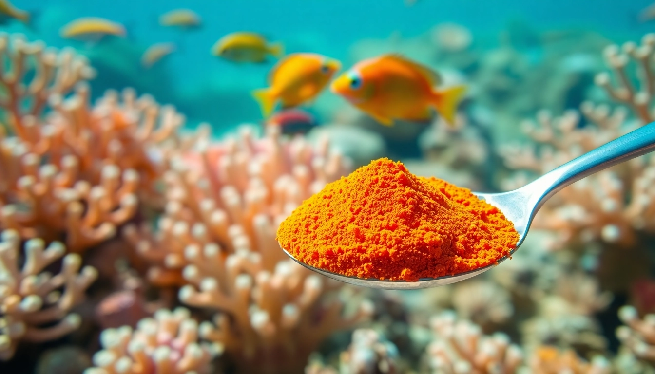 A vibrant display of astaxanthin antioxidant power in marine life and powder form.