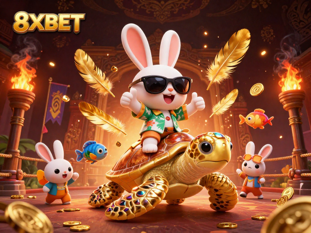 Experience 8XBET's vibrant gaming world with dynamic scenes of excitement and adventure.