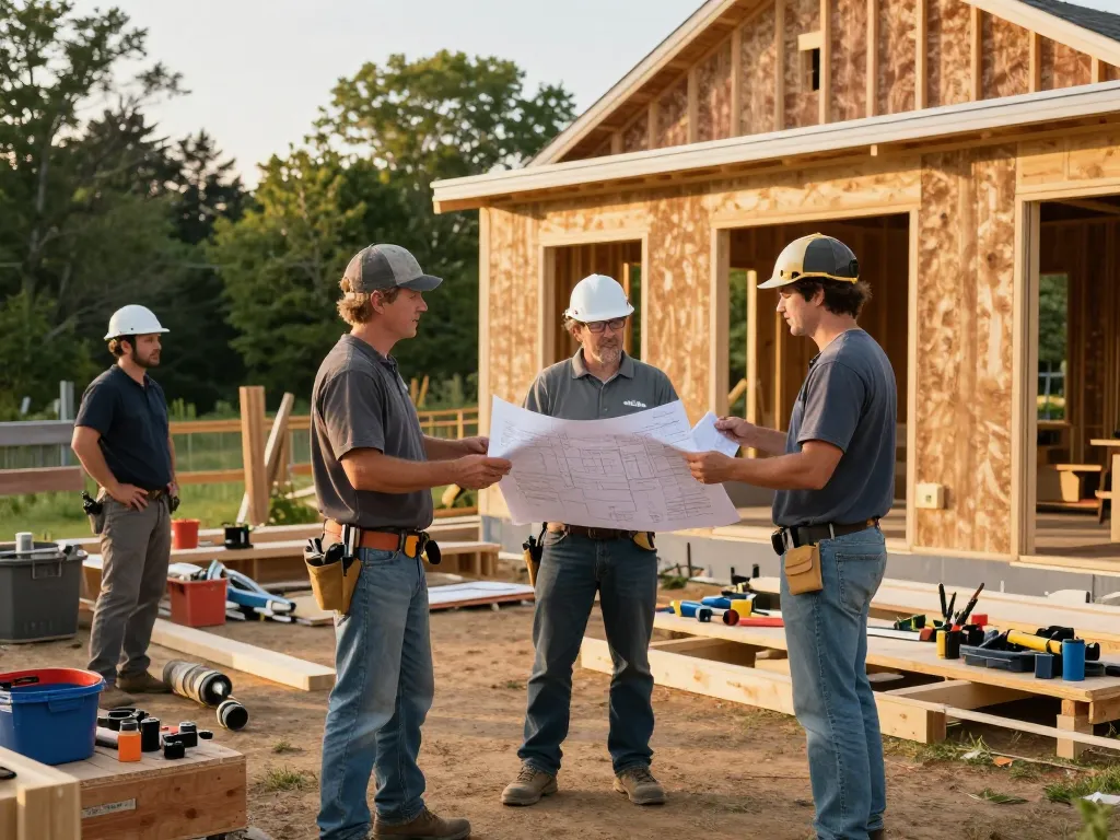 Contractor services in Maine showcased by a family-owned team working on an energy-efficient home.