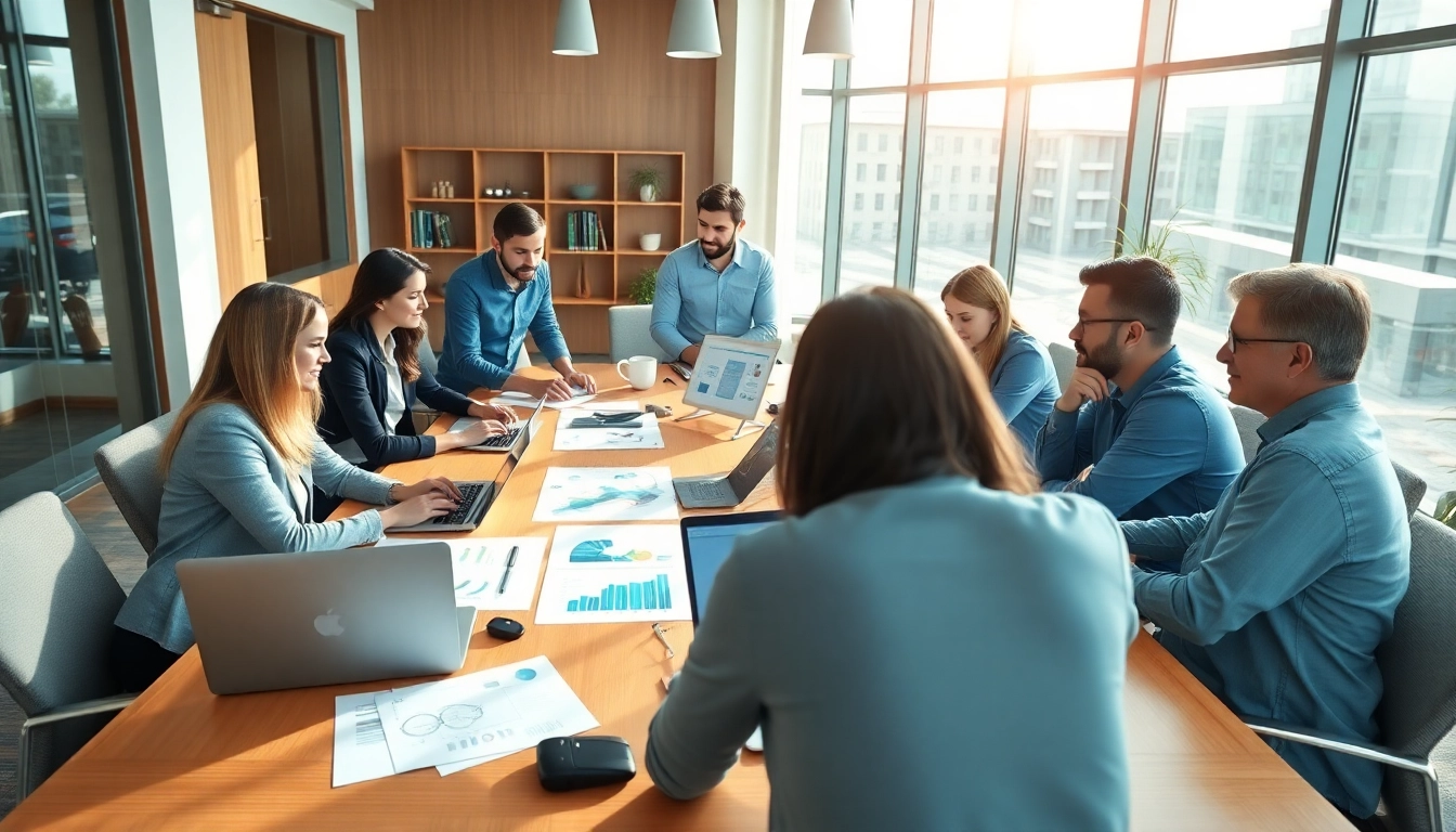 Analysiere Strategien auf https://alvionz.de/ mit einem dynamischen digitalen Marketing-Team in einem modernen Büro.