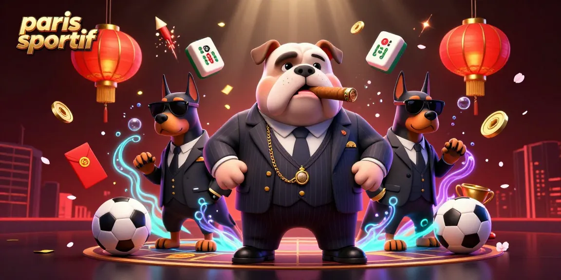 Placement dynamique paris sportif avec des éléments de jeux de société, bulldog mafieux en action.