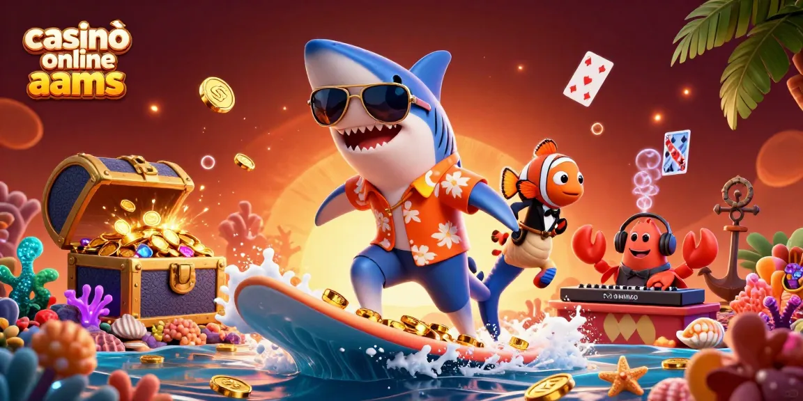 Gioca nei casinò online non AAMS con un'immagine animata di un pesce surfista su una marea di monete d'oro.