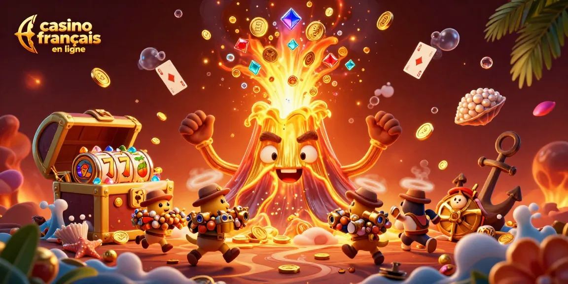 Découvrez le monde vibrant du casino français en ligne avec des illustrations de machines à sous et de trésors