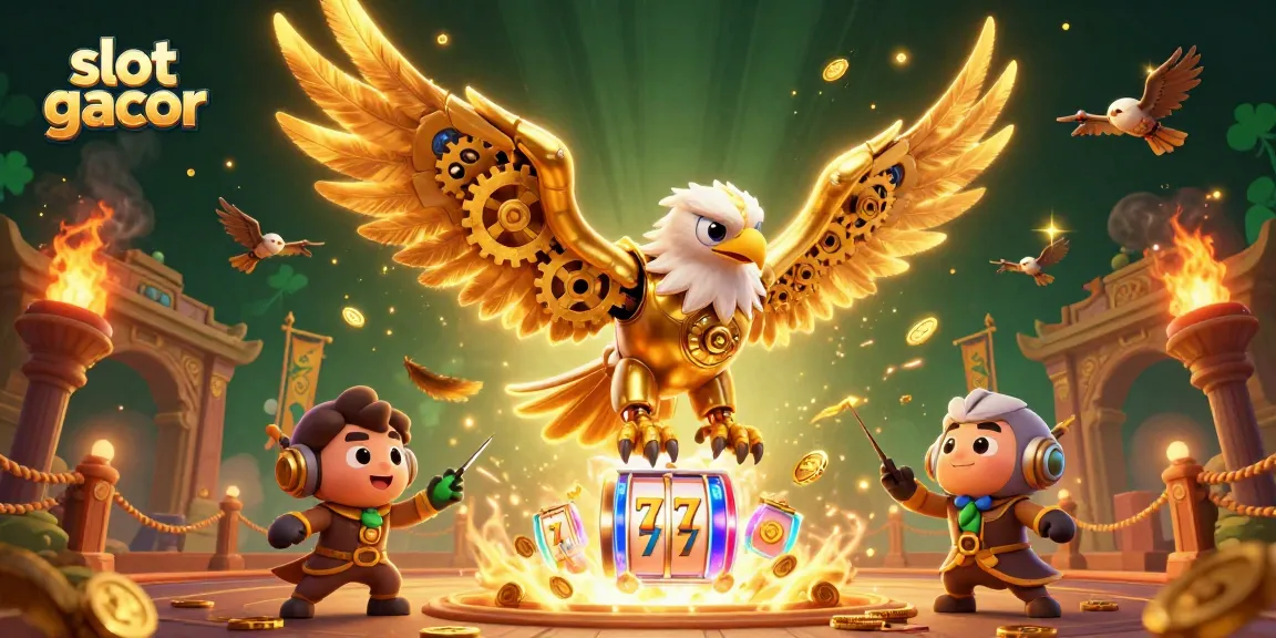 Engage with exciting slot gacor adventures featuring a golden eagle amidst dynamic casino elements.