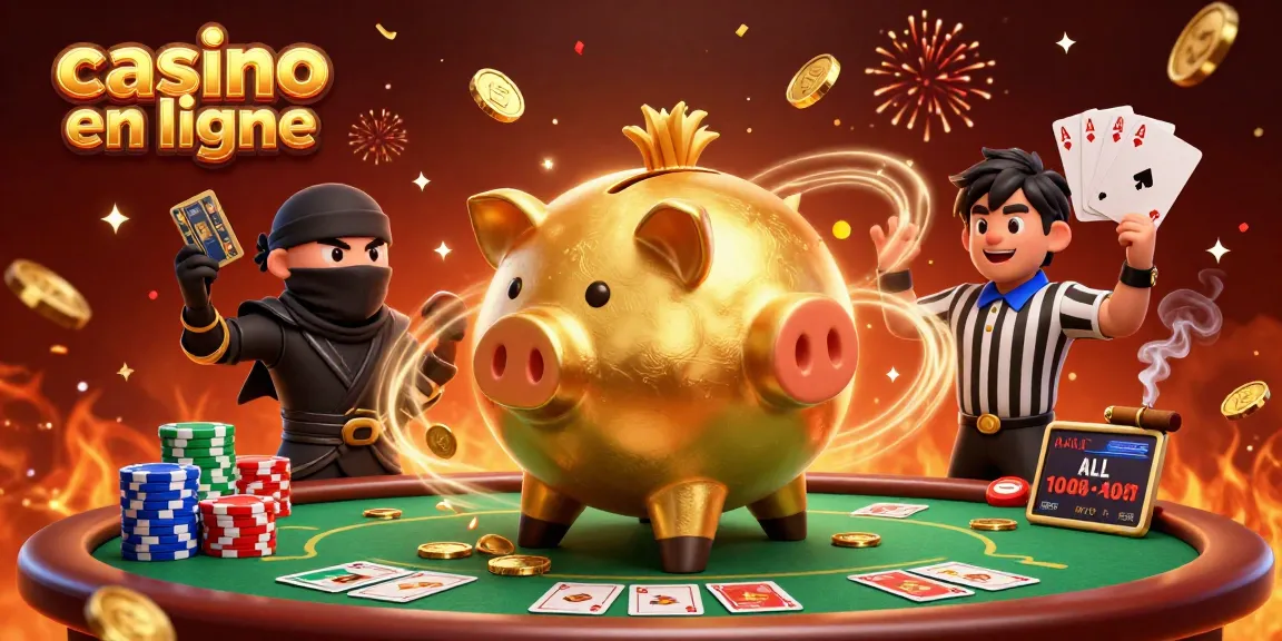 Casino en ligne : illustration dynamique d'un sumo géant et de personnages colorés autour d'une table de poker.