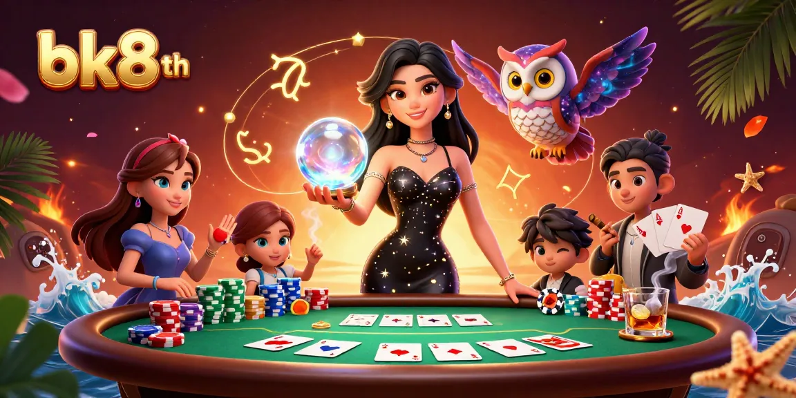 Experience the excitement of bk8th casino with vibrant characters and dynamic poker elements.