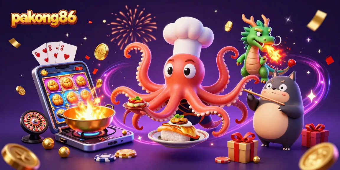 Experience thrilling gameplay with pakong86 as an octopus chef creates fortune-filled dishes!
