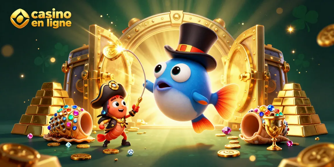 Découvrez casino en ligne avec un poisson-lanterne dans un casino aquatique captivant, attirant des pièces d'or.