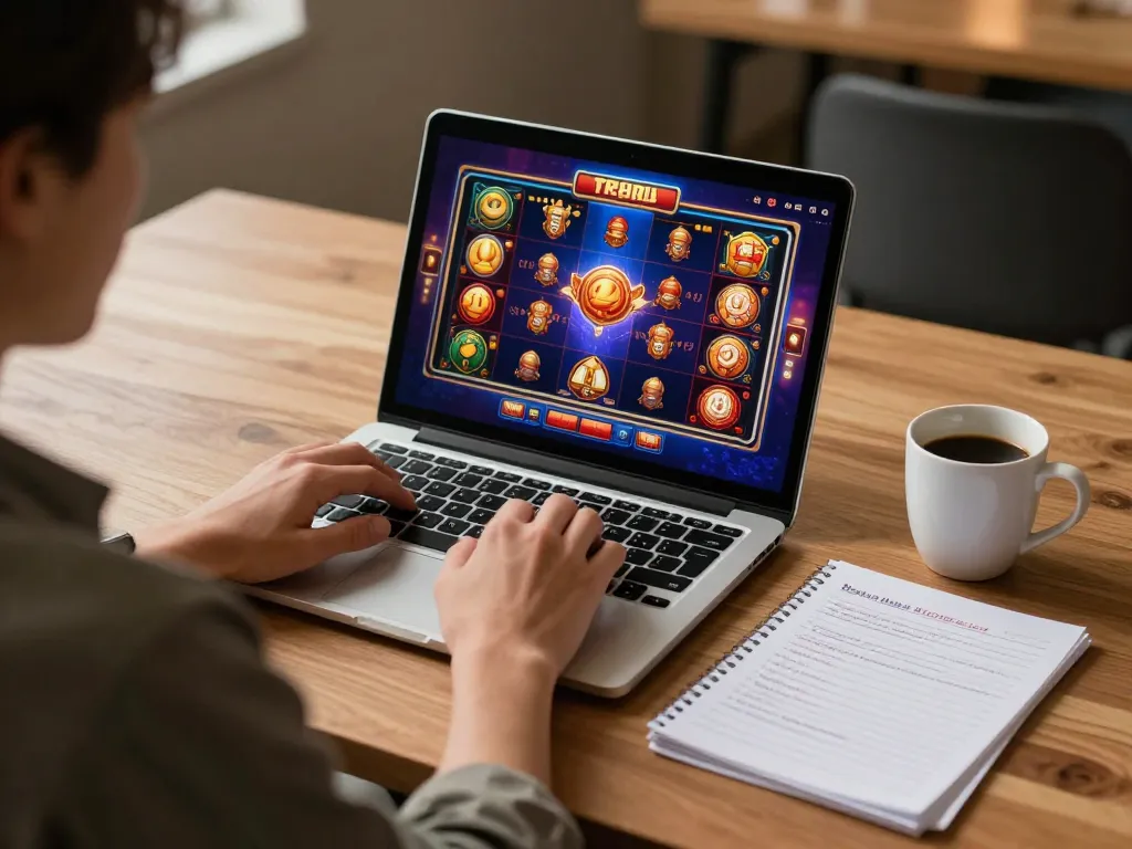 Engaging in online slot deposit 1000 gameplay on laptop while managing bankroll effectively.