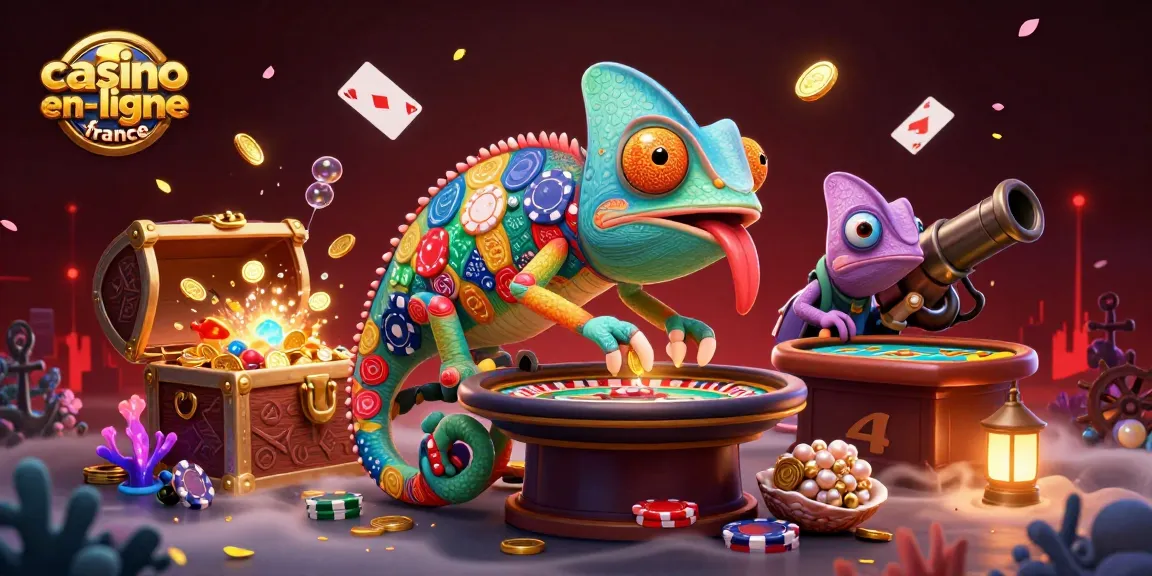 Découvrez des jeux captivants sur casino en ligne france avec un caméléon possédant des jetons colorés.
