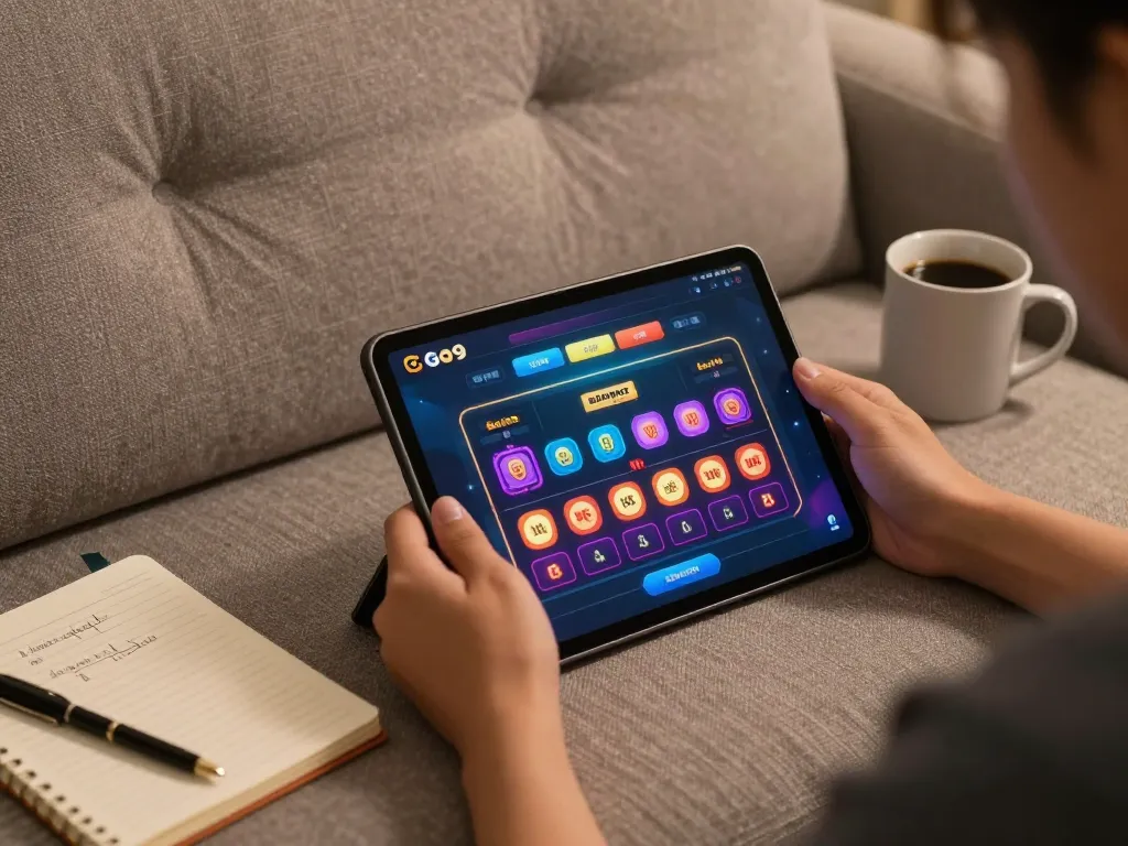 Engaging in online gambling on Go99 with a cozy home setup, highlighting dynamic gameplay.