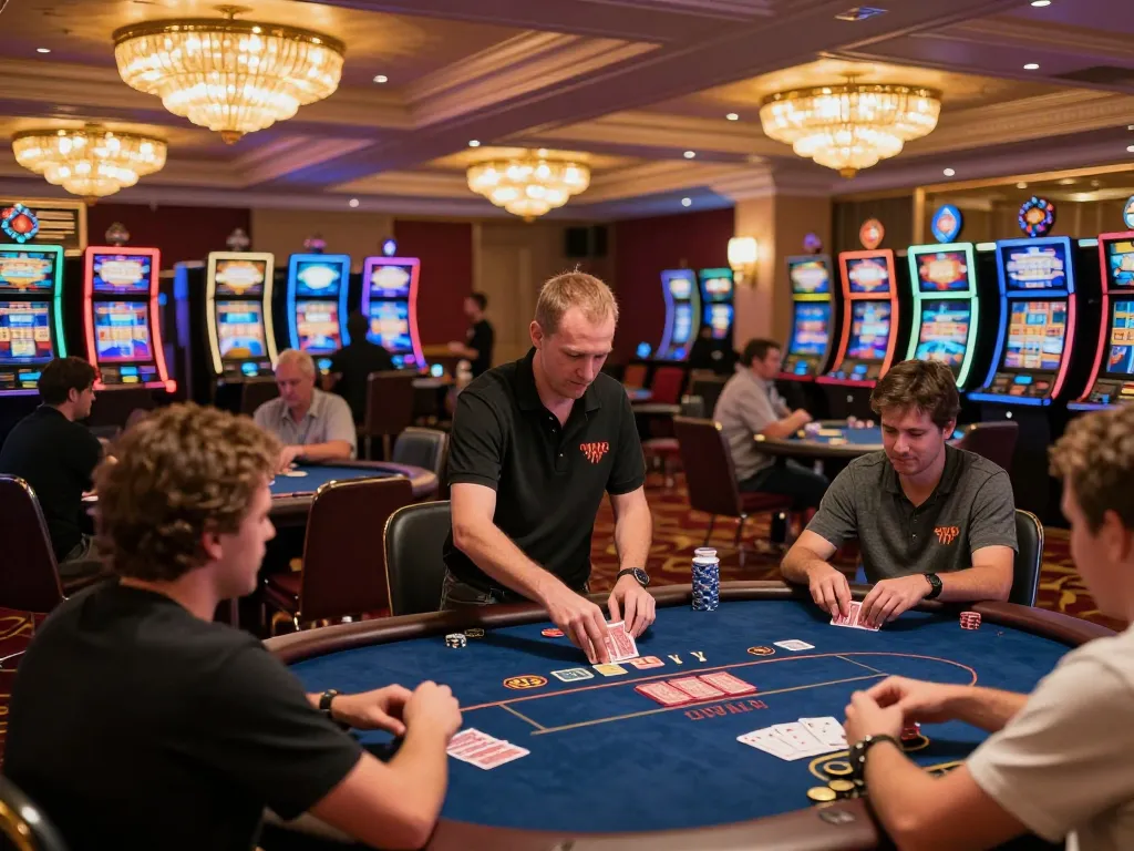 Casino 566 players enjoying poker in a vibrant environment with a luxurious atmosphere