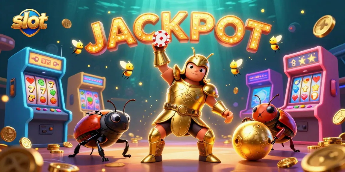 Slot dengan simbol buah dan jackpot dikelilingi karakter lucu di kasino virtual.