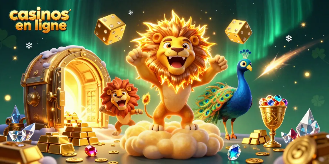 Des casinos en ligne offrent des gains fabuleux avec notre illustration dynamique d'un lion solaire et des dés d'or.