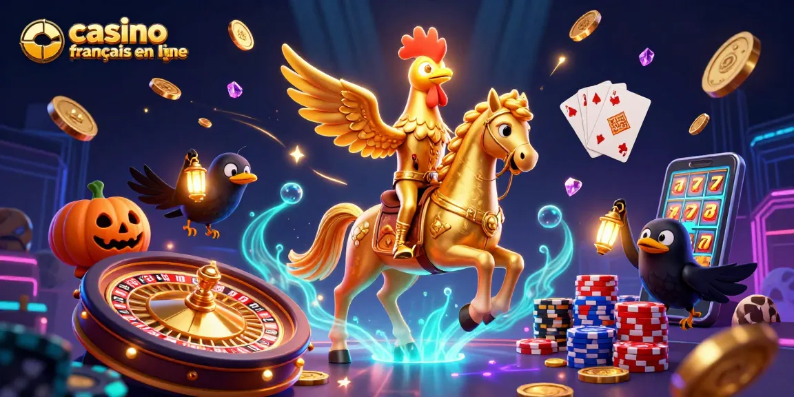 Jouer dans un casino francais en ligne rempli de personnages fantastiques et de jetons brillants.