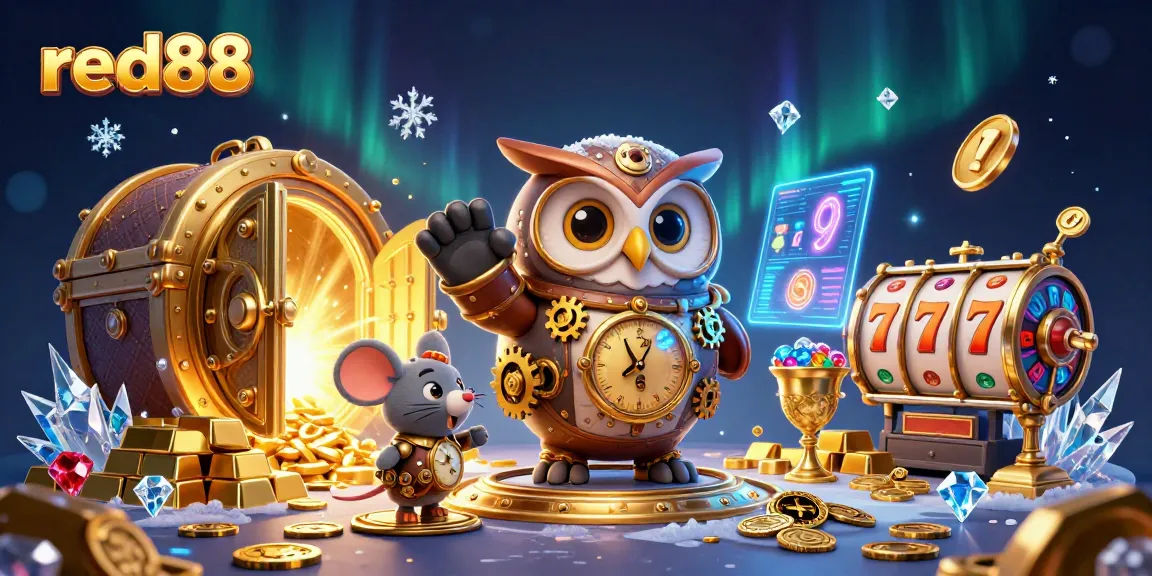 Experience thrilling gameplay at red88 with a 3D cartoon owl amid casino treasures and dynamic game elements.