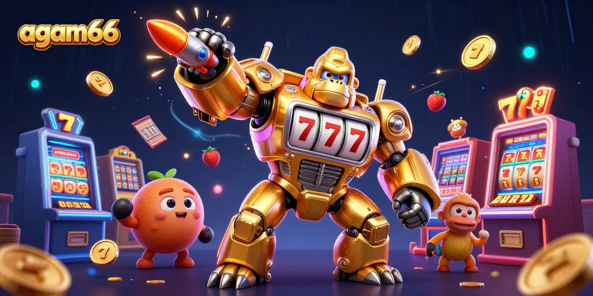 Experience thrilling gameplay with agam66's golden gorilla mech and vibrant slot elements.