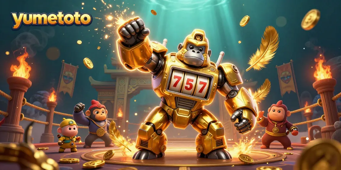 Engage with Yumetoto's thrilling gaming experience featuring a dynamic golden gorilla mech.