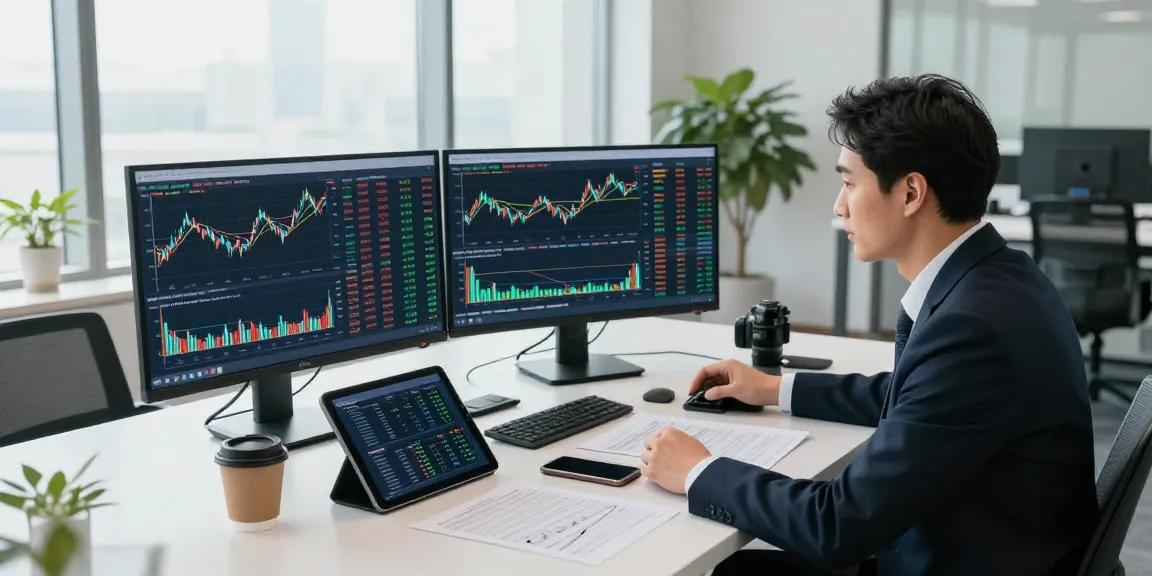Financial analyst monitoring ivq.ch stock trends in a modern corporate workspace.