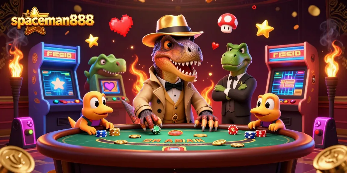 Engage with spaceman888 at the blackjack table, as a clever velociraptor counter and friends mix with gaming elements.